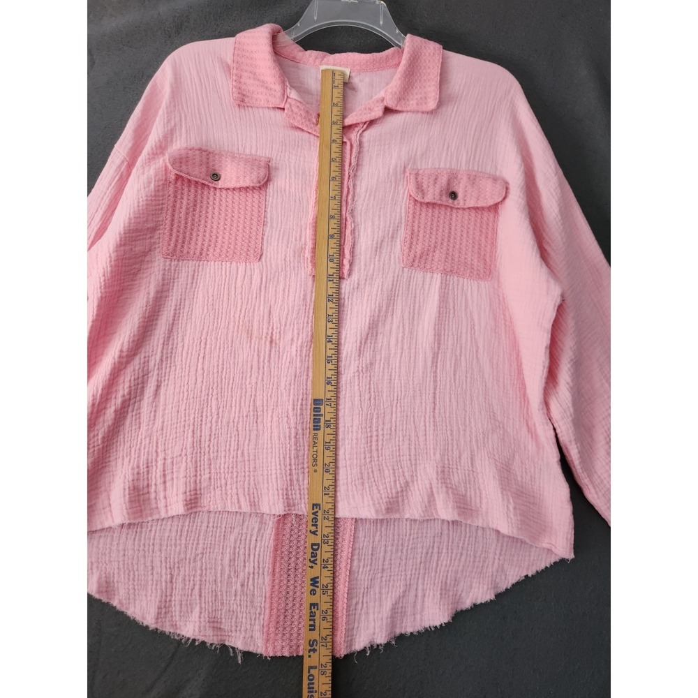 POL‎ | Oversized V-neck Pink Ballon Sleeve Boho Chic Patchwork Tunic Top M Gauze - Picture 6 of 11